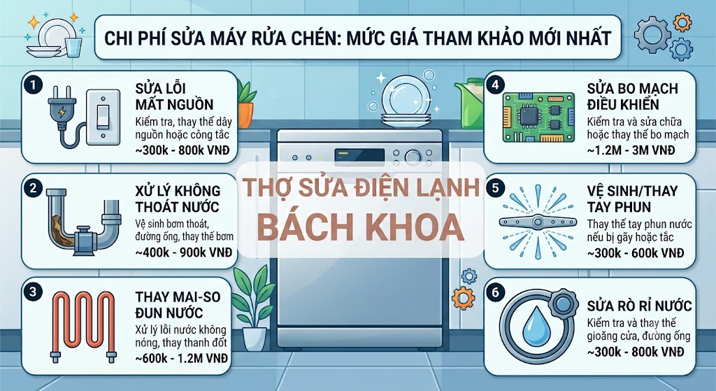chi phí sửa máy rửa chén