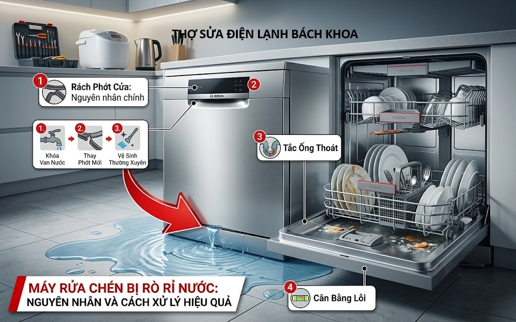 máy rửa chén bị rò rỉ nước