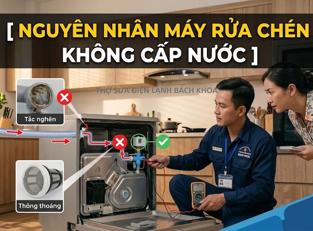 nhận biết dấu hiệu máy rửa chén không cấp nước