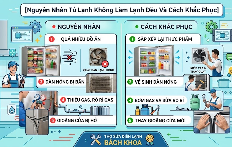 nguyên nhân tủ lạnh làm lạnh không đều