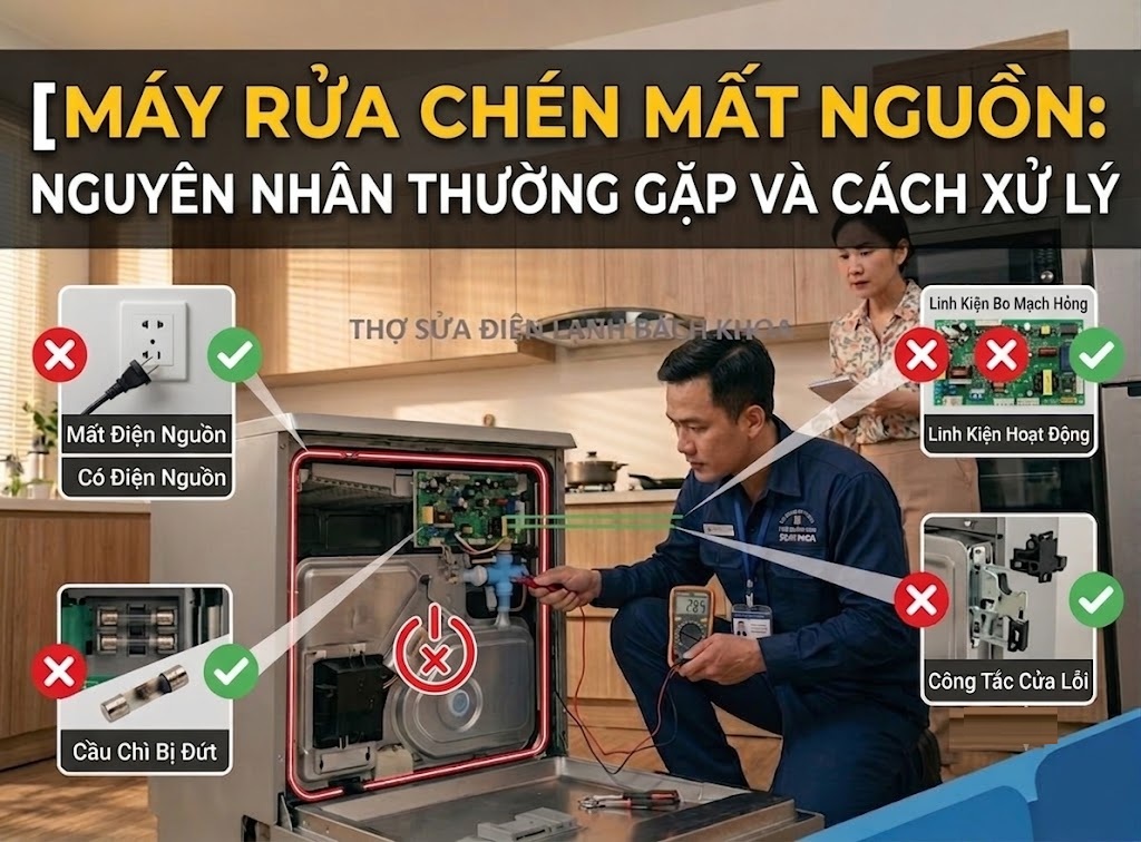 máy rửa chén mất nguồn