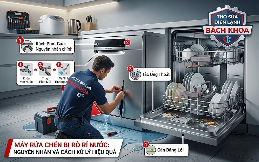 máy rửa chén bị rò rỉ nước có nguy hiểm không