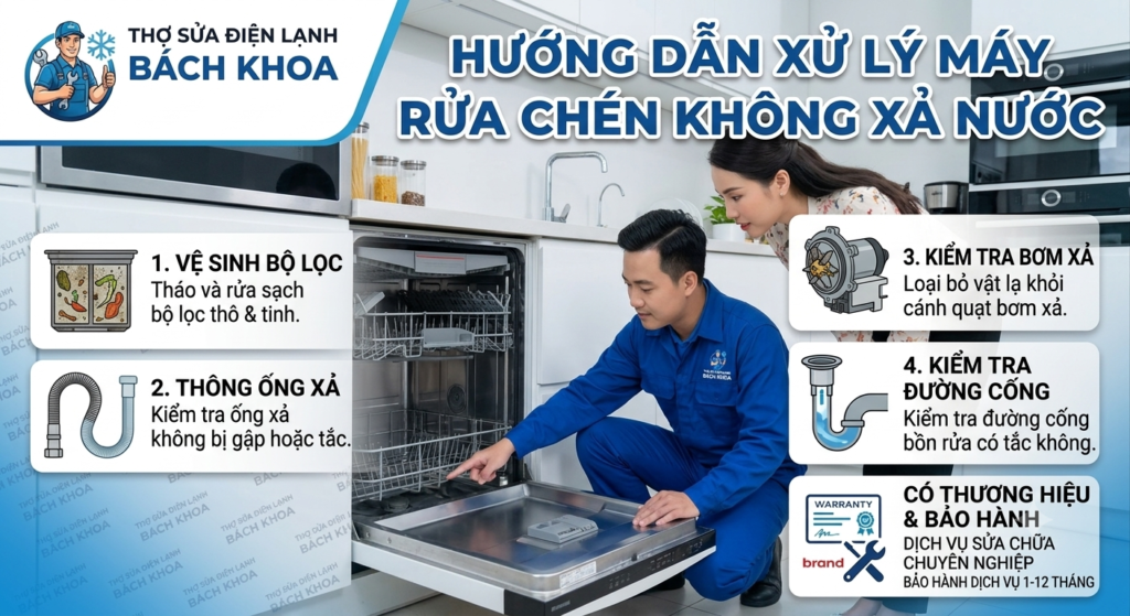 máy rửa chén không xả nước