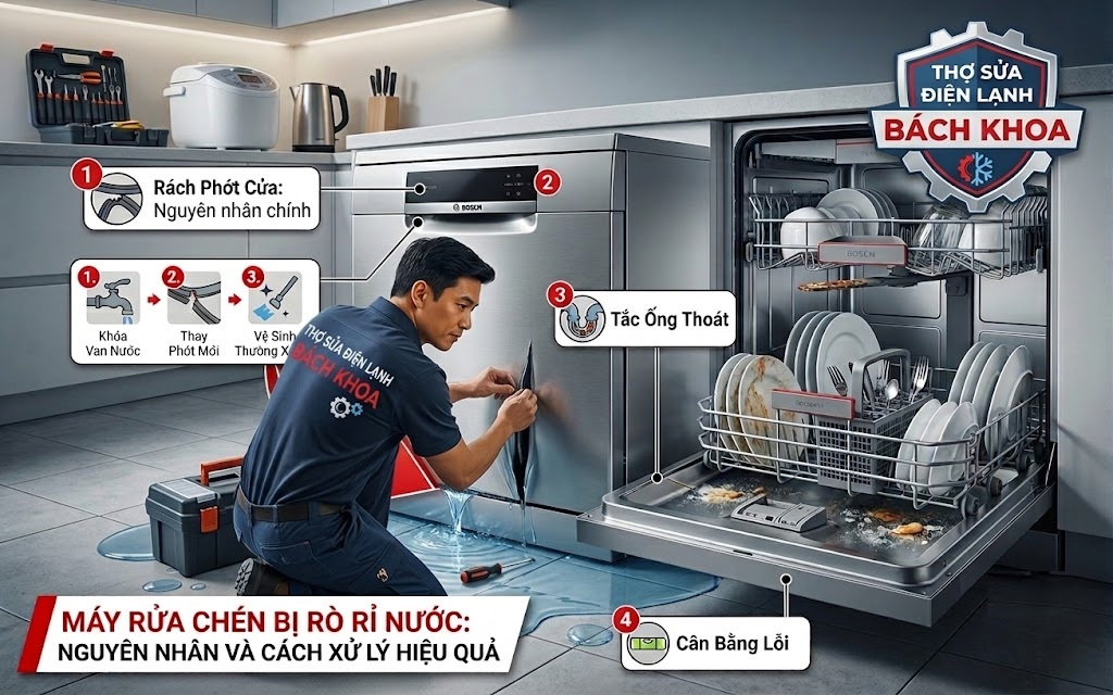 máy rửa chén bị rò rỉ nước