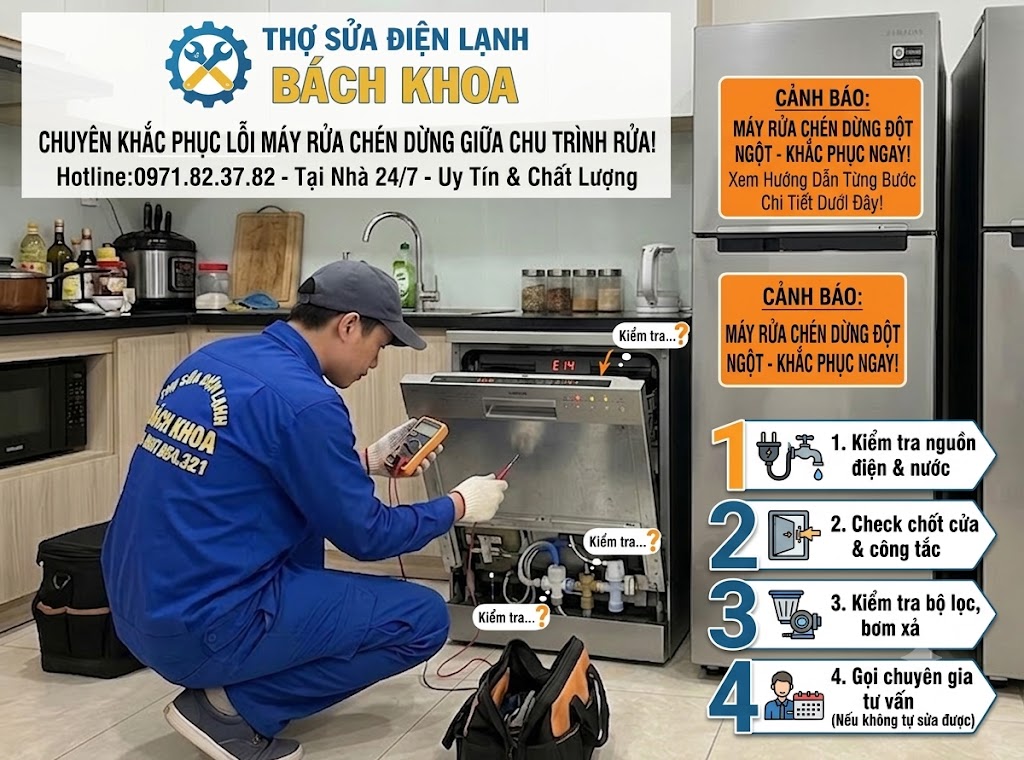 máy rửa chén dừng giữa chu trình phải làm sao?