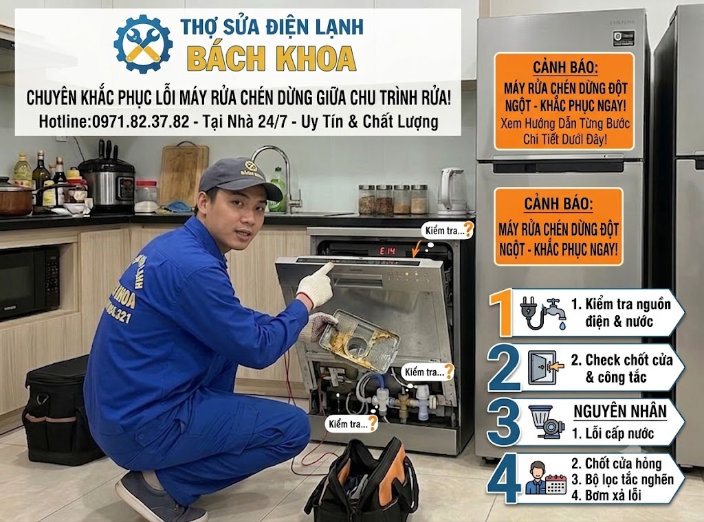 nguyên nhân và cách xử lý sự cố máy rửa chén dừng giữa chu trình