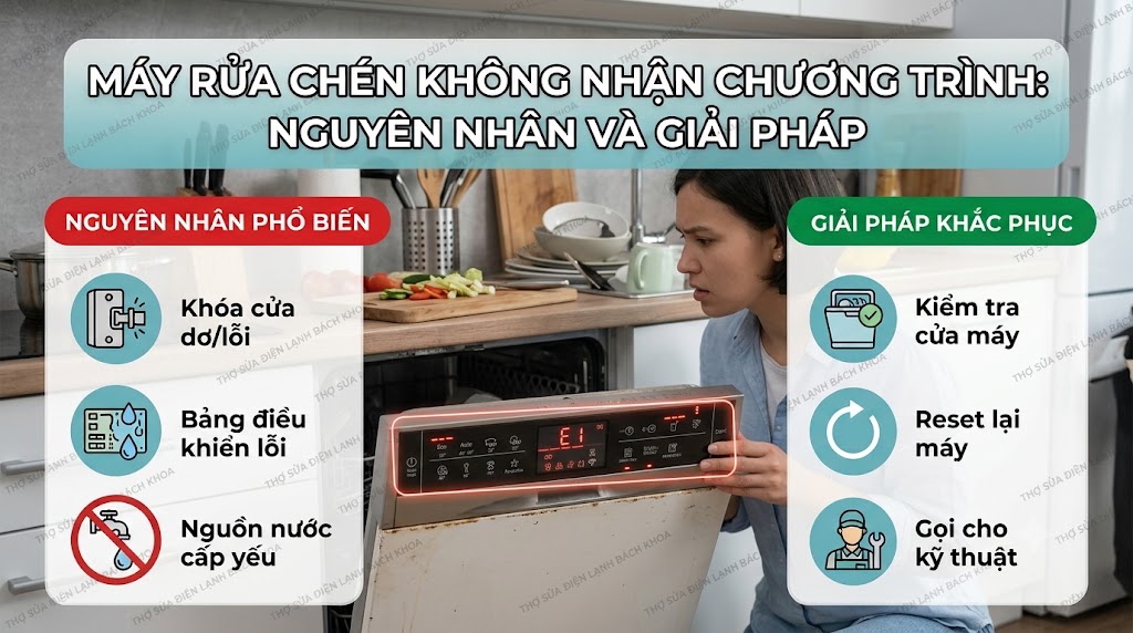 hướng dẫn cách xử lý sự cố tại sao máy rửa chén không nhận chương trình