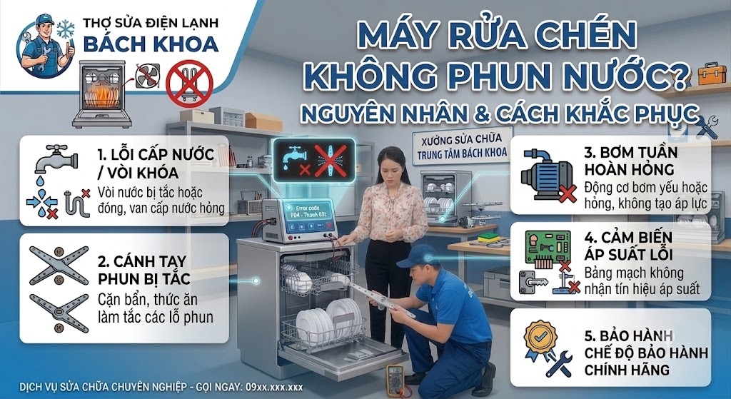 máy rửa chén không phun nước