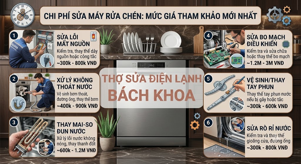 chi phí sửa máy rửa chén