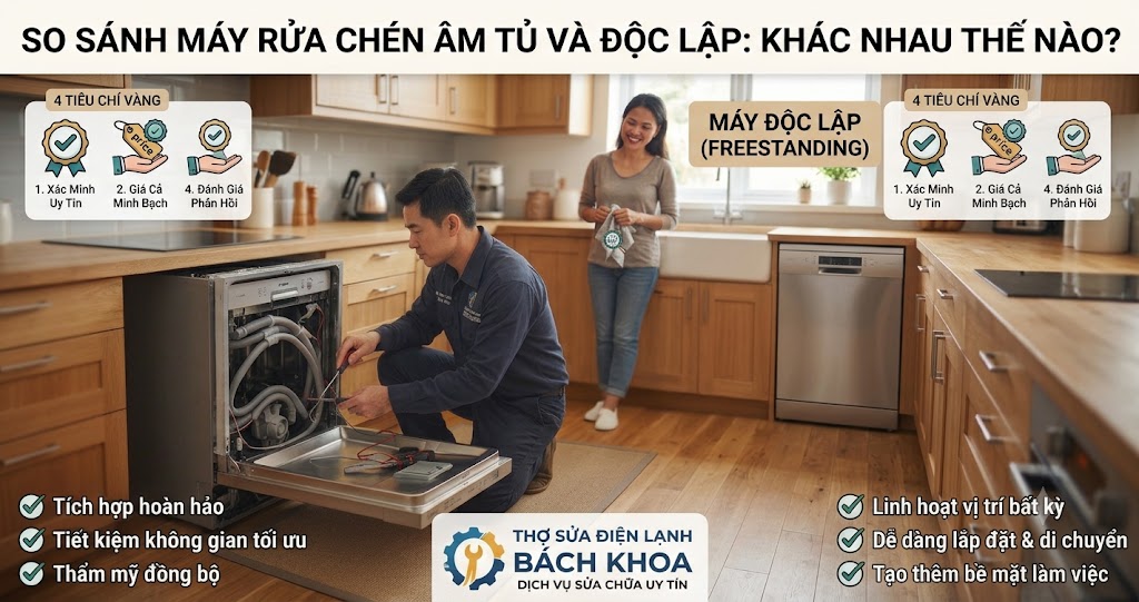 so sánh máy rửa chén âm tủ và độc lập