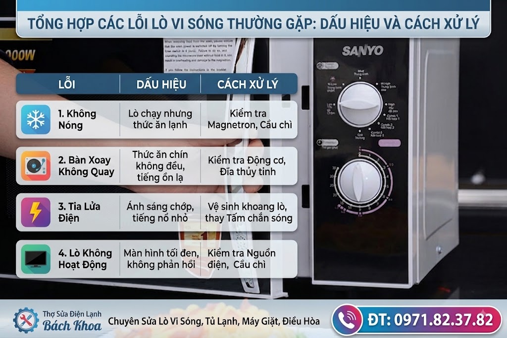 các lỗi lò vi sóng thường gặp: nguyên nhân và cách xử lý