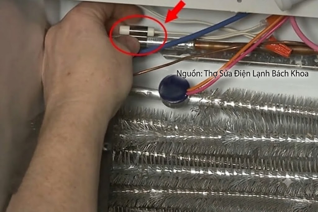 Sơ đồ nguyên lý truyền tín hiệu của cảm biến nhiệt độ về bo mạch tủ lạnh