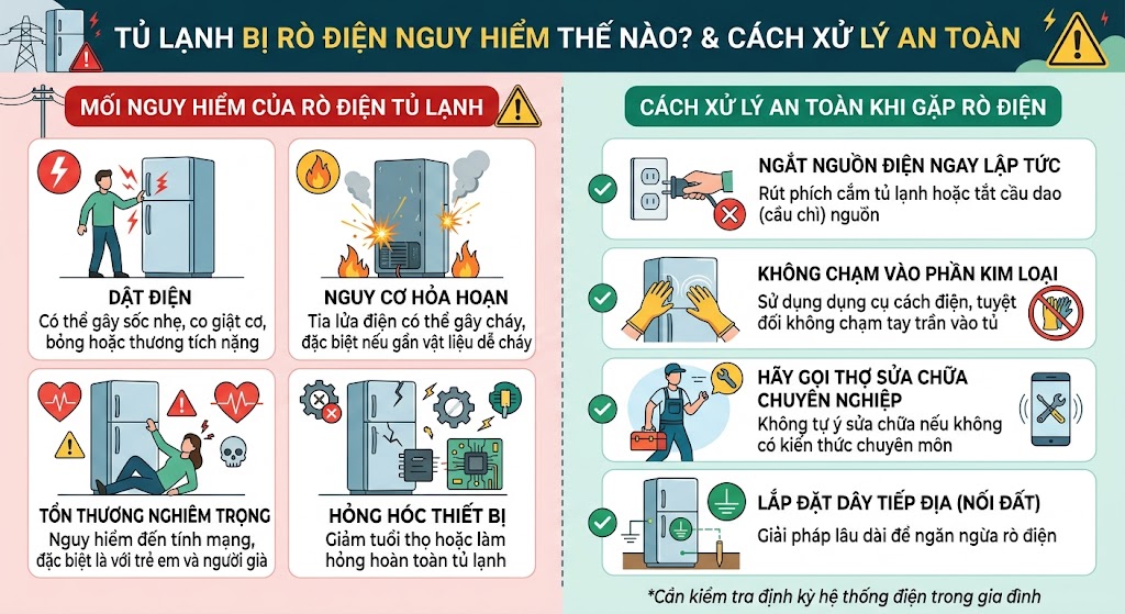 Nguy hiểm khi tủ lạnh bị rò điện ra vỏ